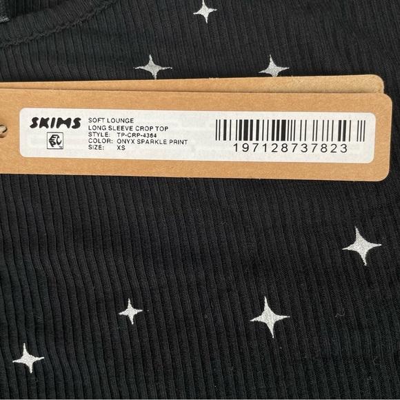 SKIMS Soft Lounge Long Sleeve Crop Top XS Onyx Sparkle Ribbed NWT Sold Out - Picture 8 of 10